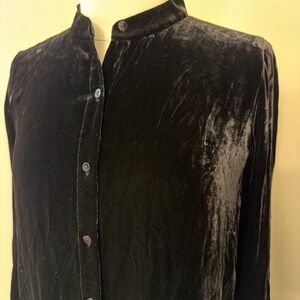 Eileen Fisher Petite Silk Blend Black Velvet Blouse Size PP